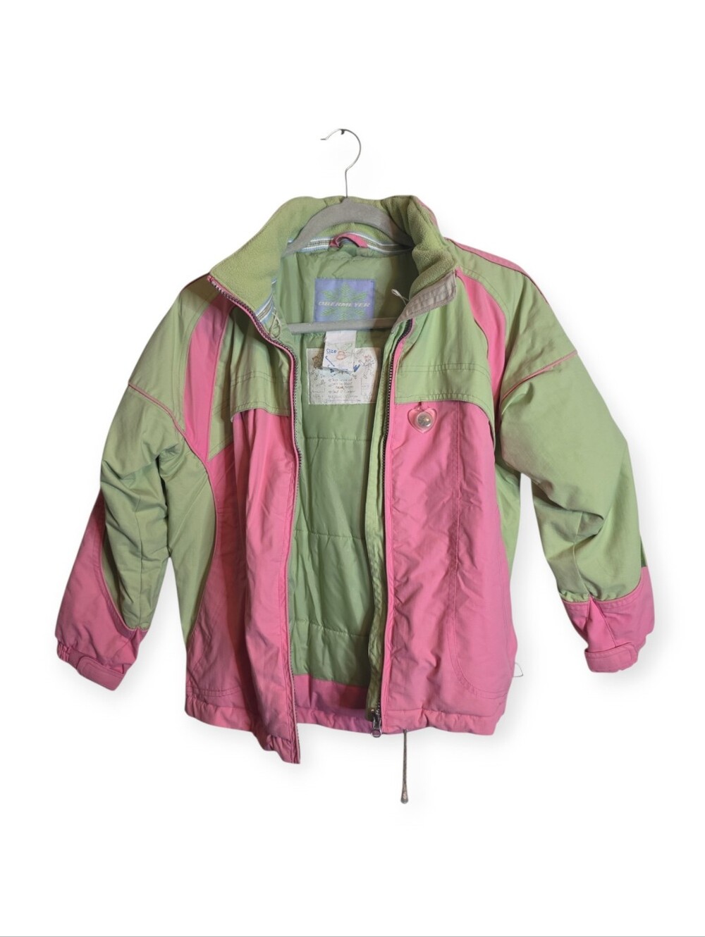 Big Girls Vintage Obermeyer green and pink winter ski jacket, size 8